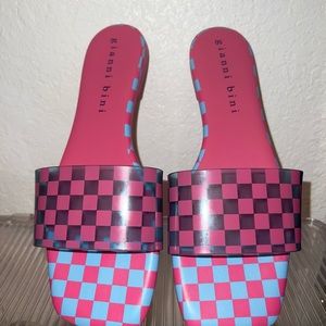 Gianni Bini Pink & Blue Checkered Sandals, Sz 8.5M